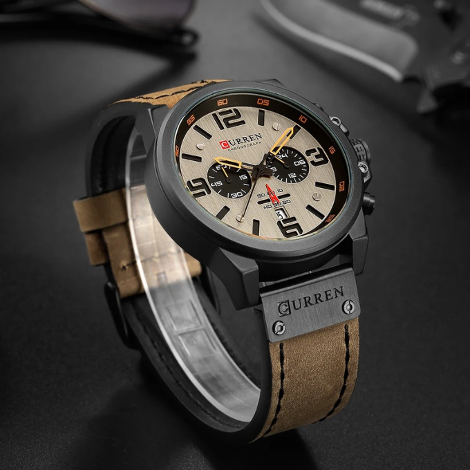 Chronograph leather-strap classic watch for men | The Hudson Classic -12