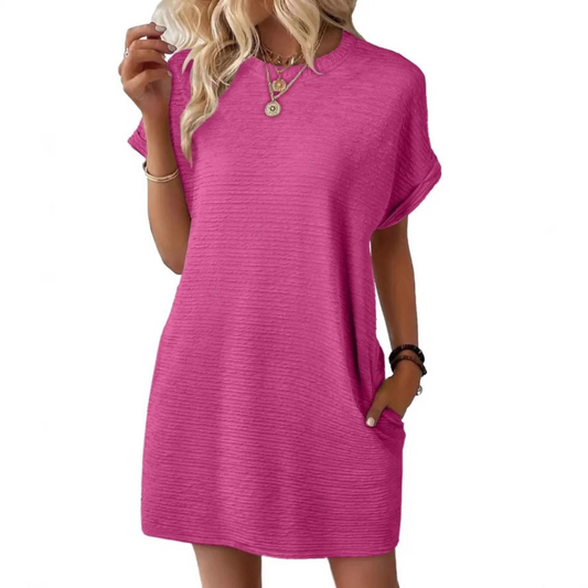 Casual minimalist round-neck everyday summer dress for women | Evasha -1