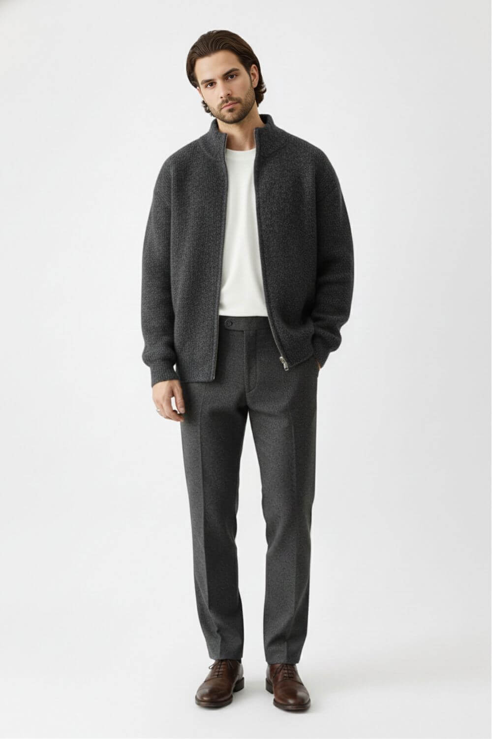 Full-zip stand collar knit jumper for men | Caurelle