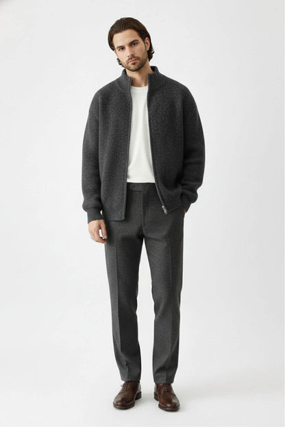 Full-zip stand collar knit jumper for men | Caurelle