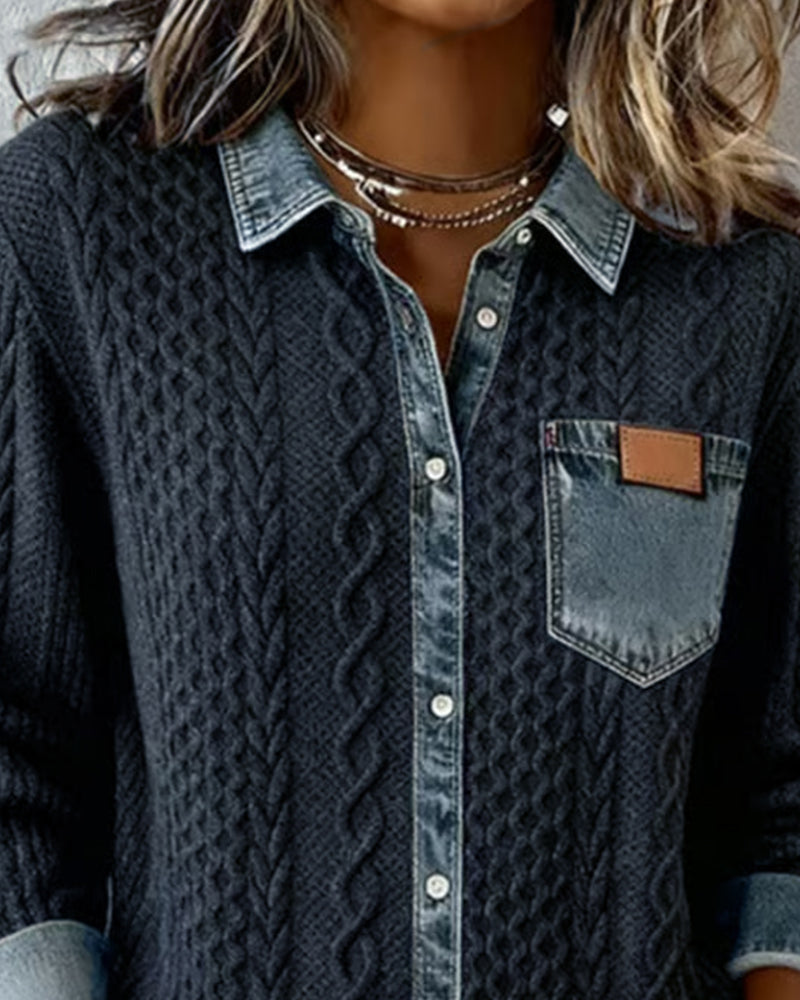 Denim patchwork casual everyday shirt for women | Juliane -3