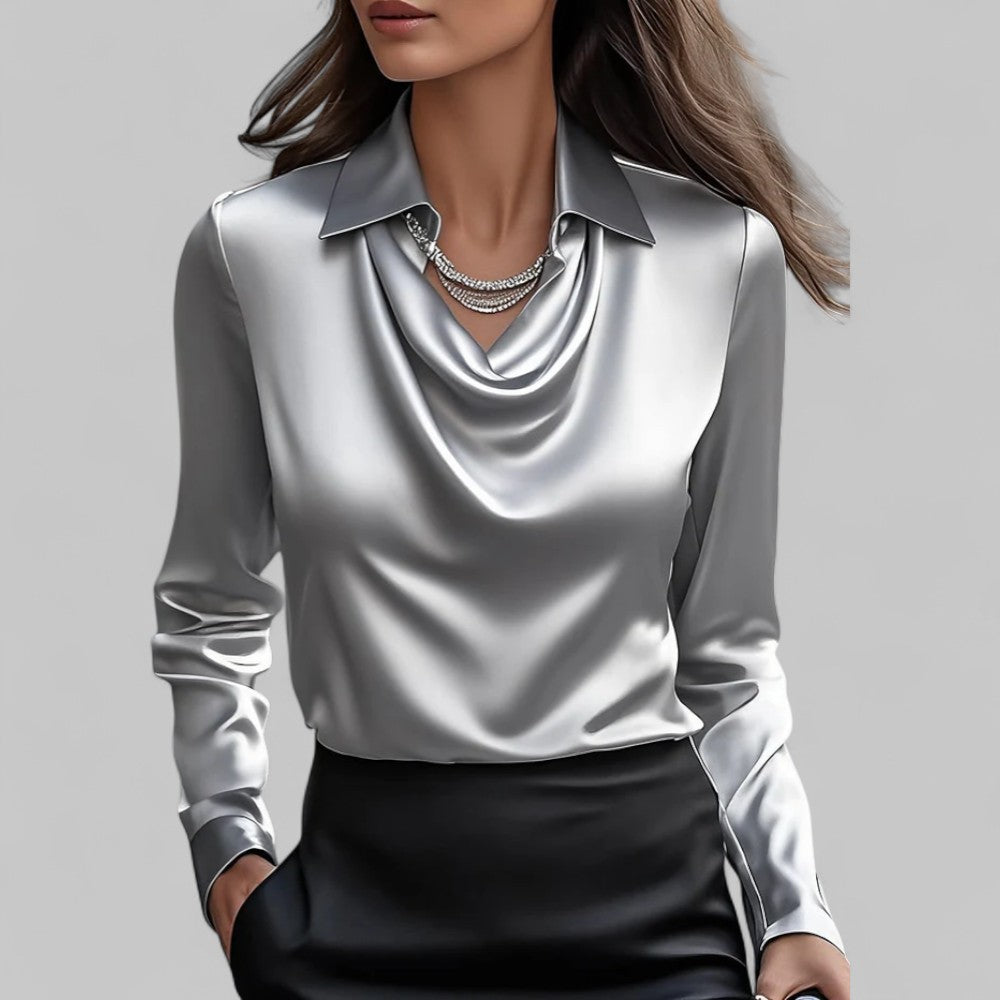 Elegant draped-collar everyday blouse for women | Amélie -2
