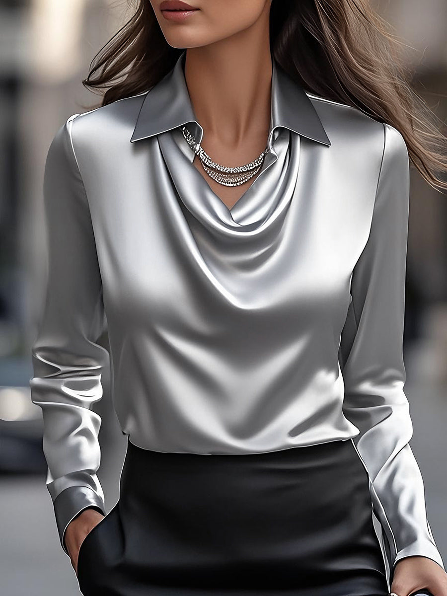 Elegant draped-neckline everyday blouse for women | Serelina -13