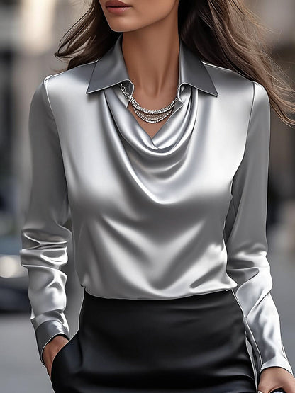 Elegant draped-neckline everyday blouse for women | Serelina -13