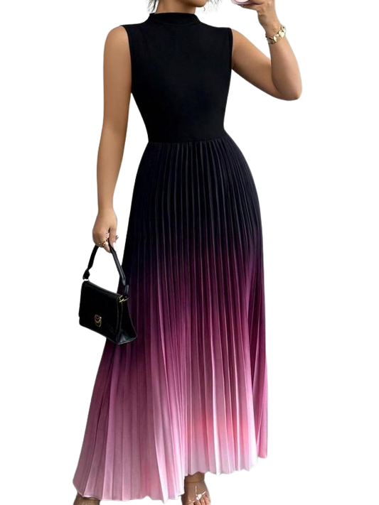 Ombre sleeveless pleated evening dress for women | Yza