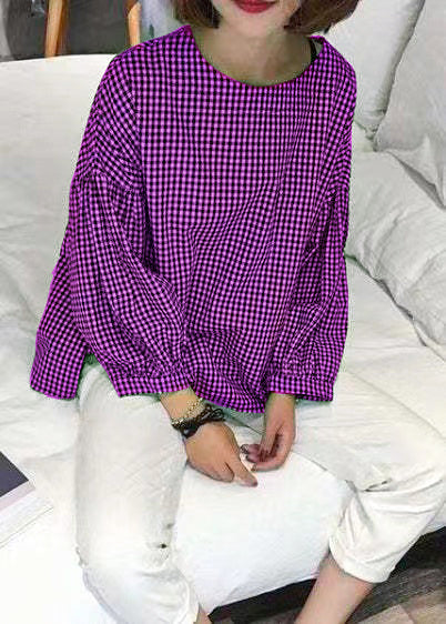 French Plaid Asymmetrical Blouse Chic for Women | Mirelune