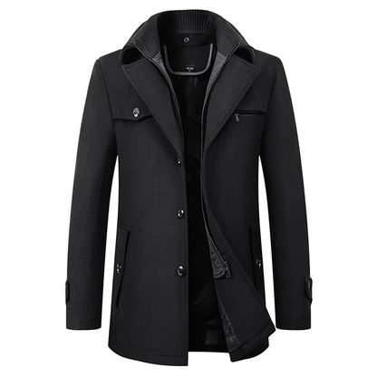 Slim-fit stand-collar long winter overcoat for men | Soprabito -1