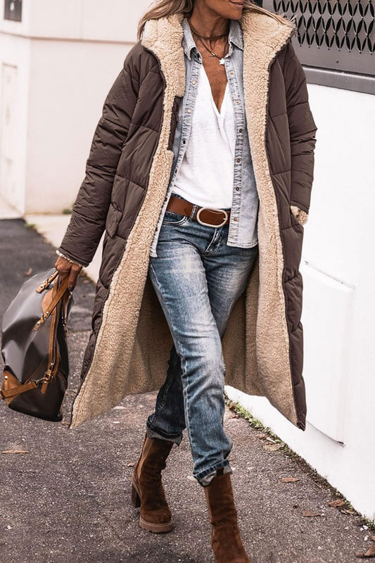 Elegant reversible long coat for women | Elvoria