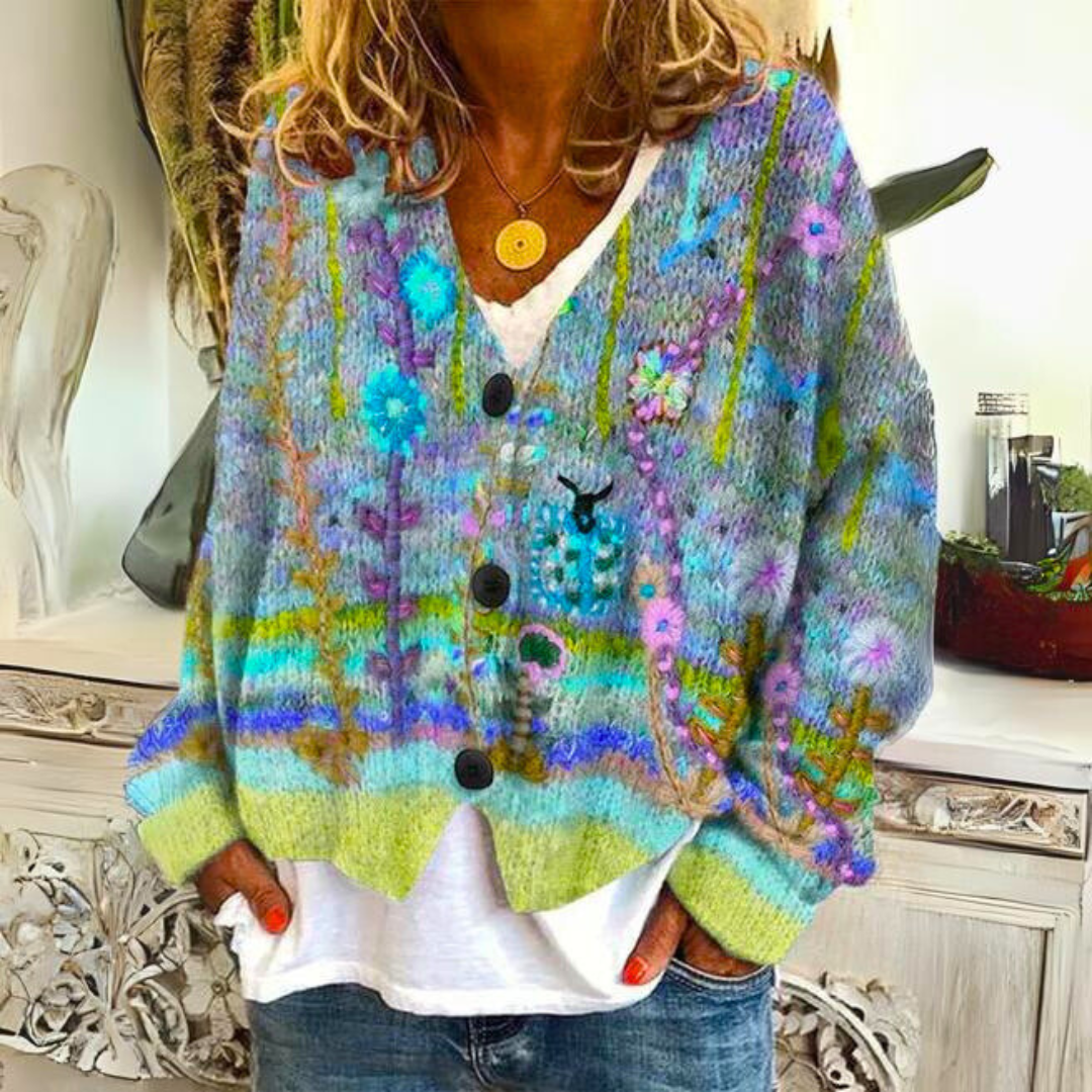 Bohemian floral embroidered multicolor cardigan Cozy for Women | Elisa Bloom