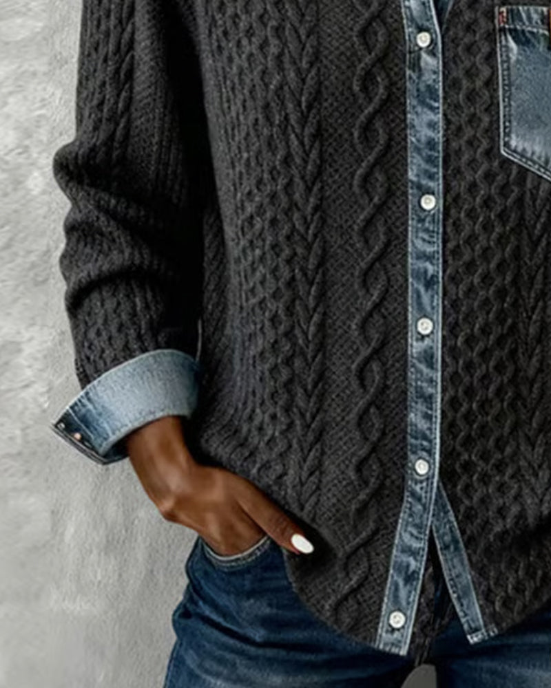 Denim patchwork casual everyday shirt for women | Juliane -5