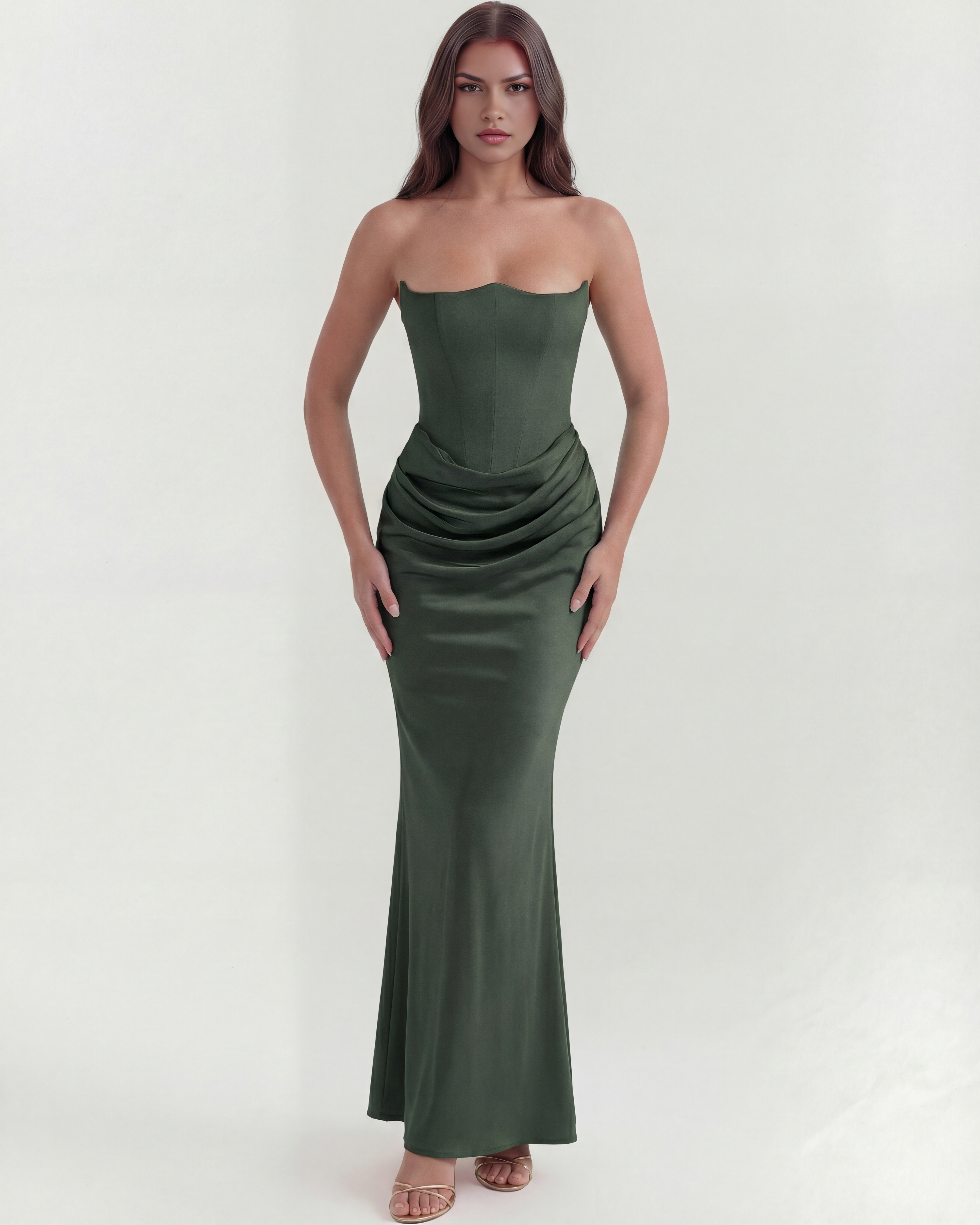 Sculpted corset strapless maxi dress for women | Rosalind
