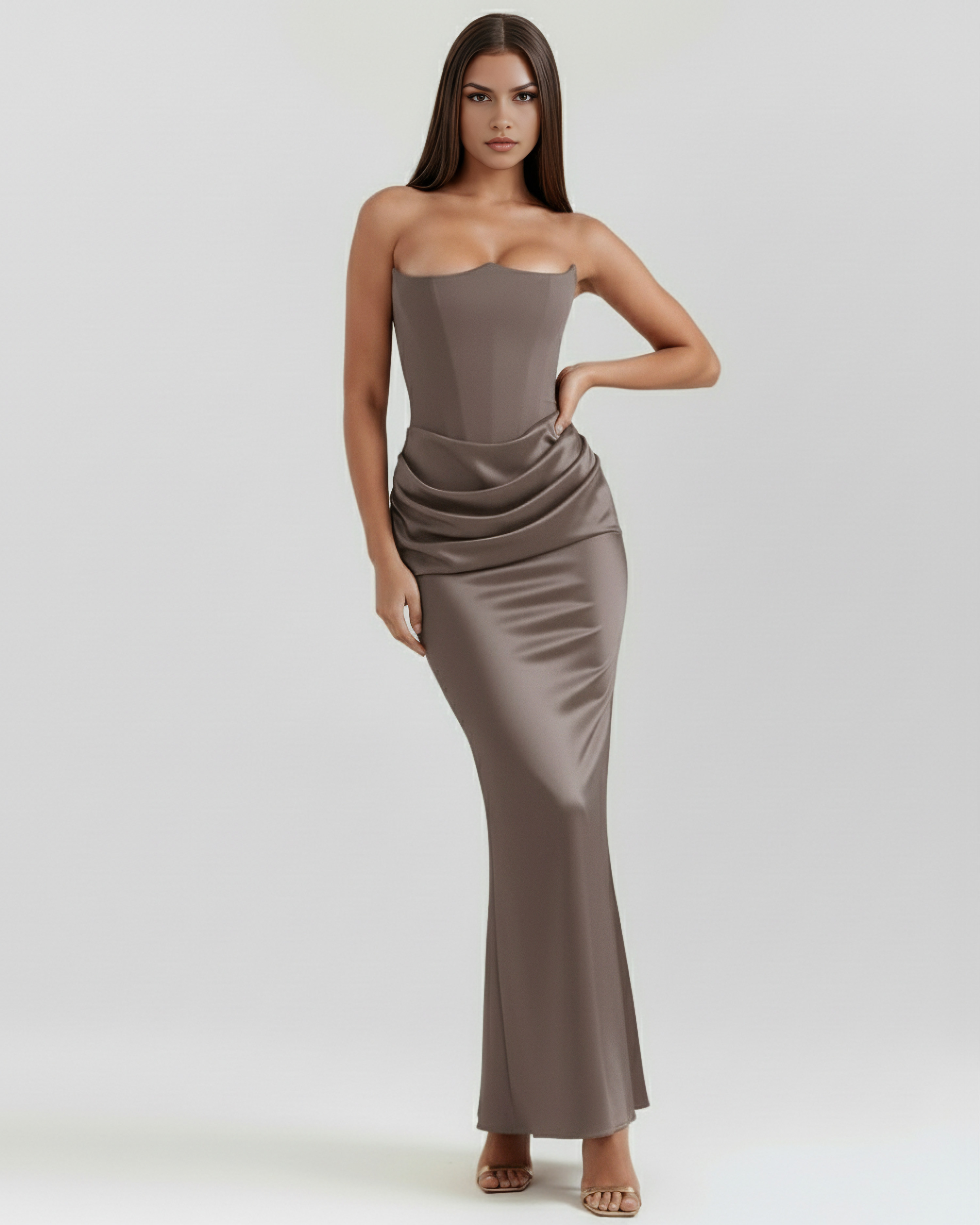 Sculpted corset strapless maxi dress for women | Rosalind