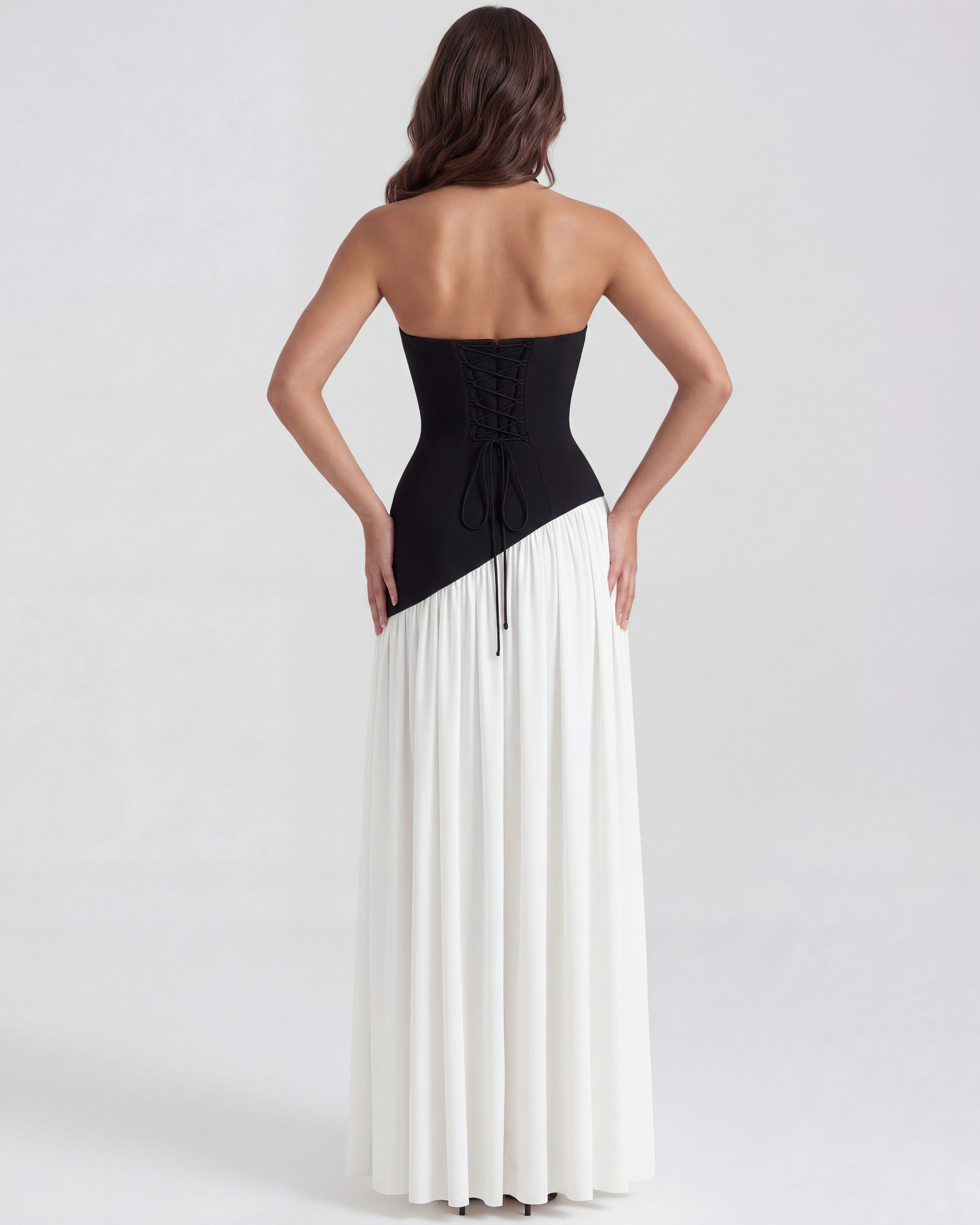 Structured bodice crepe maxi dress for women | Serena