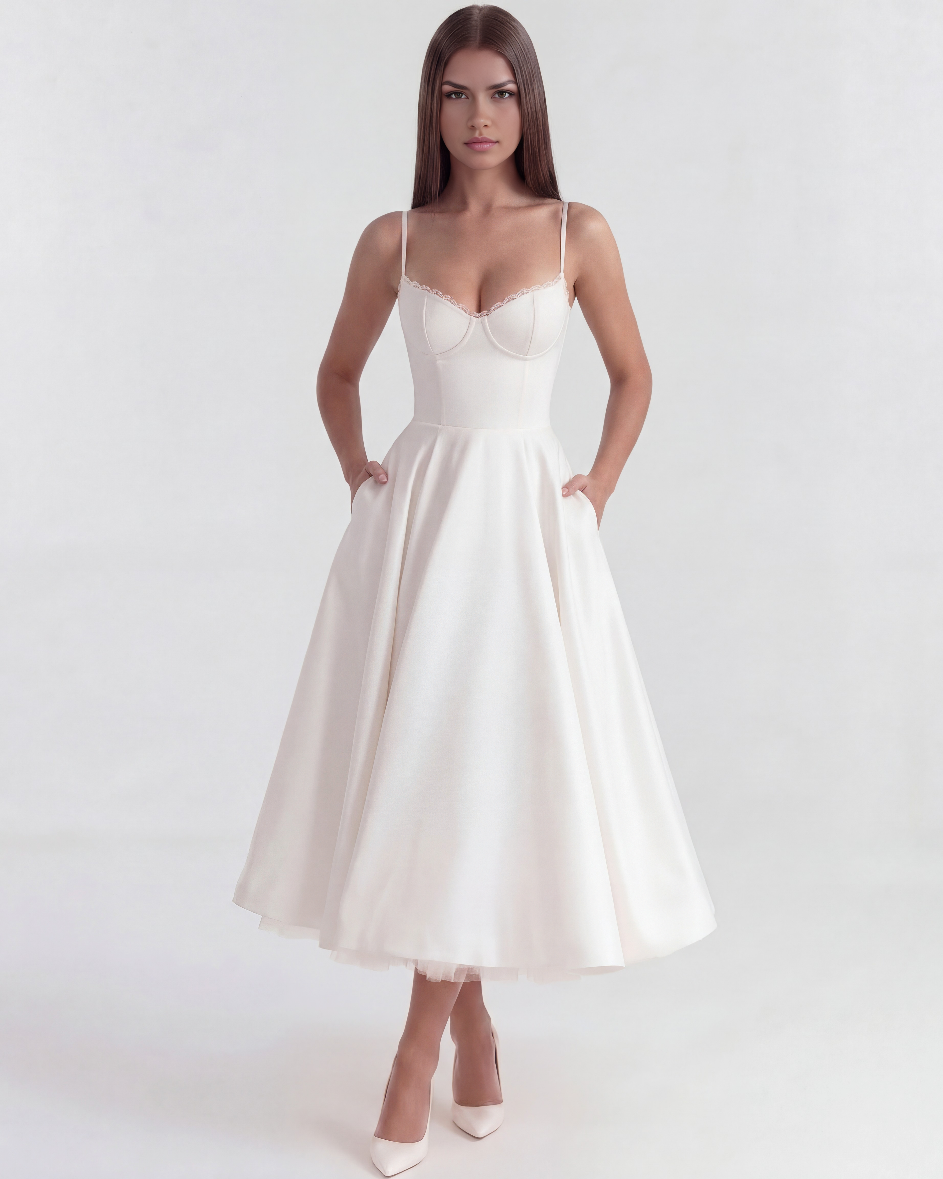 Satin boned corset midi dress for women | Selene