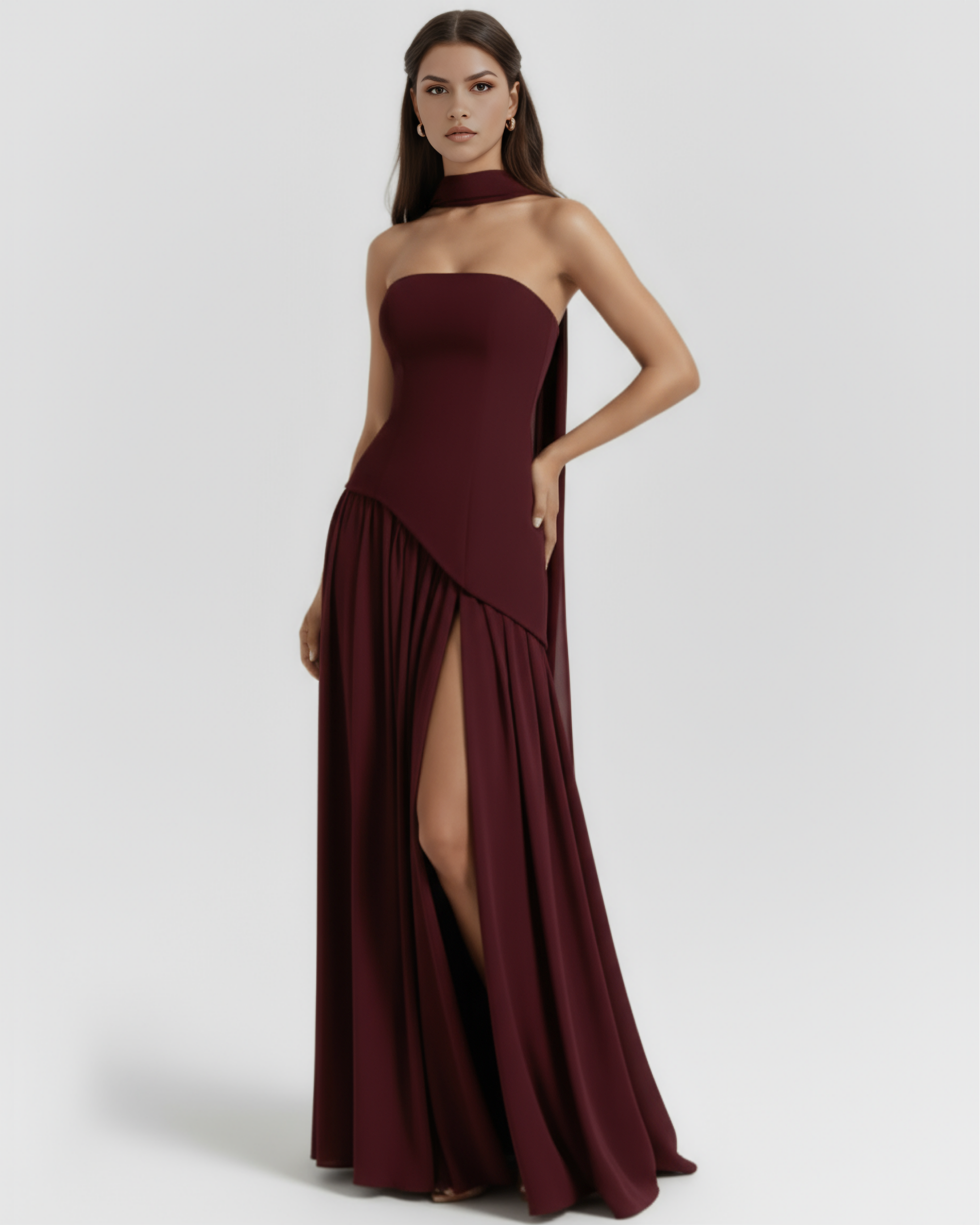 Structured bodice crepe maxi dress for women | Serena