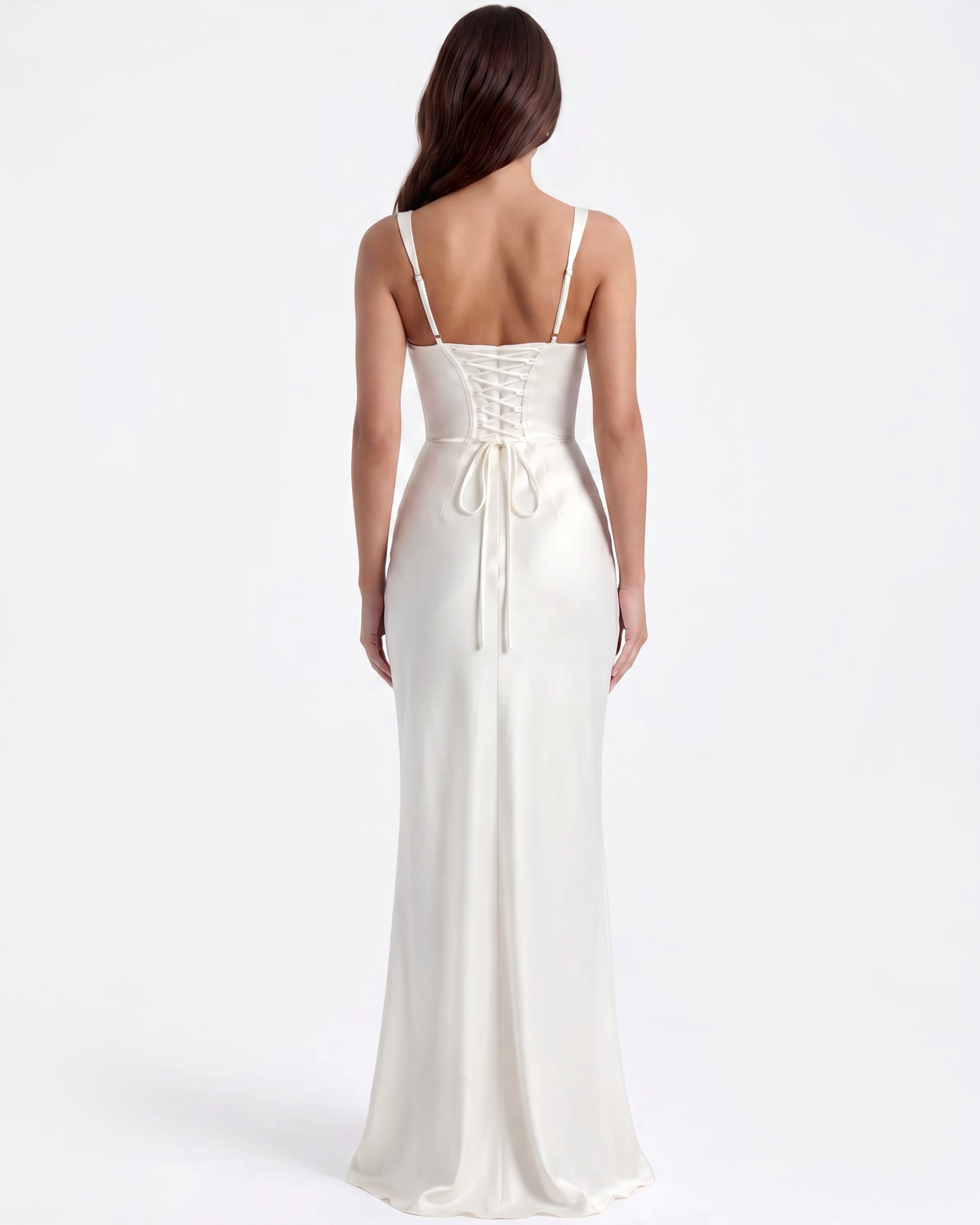 Satin corset lace-up maxi dress for women | Adrienne