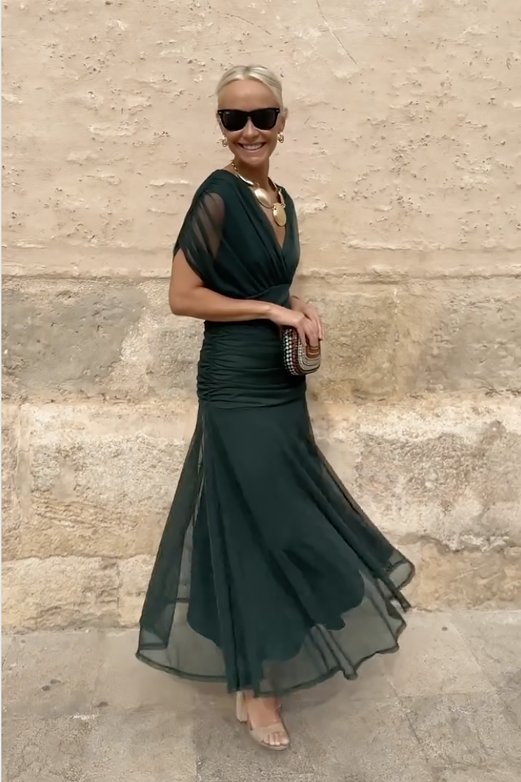 Elegant V-Neck Fantasy Maxi Dress Chic for Women | Liora