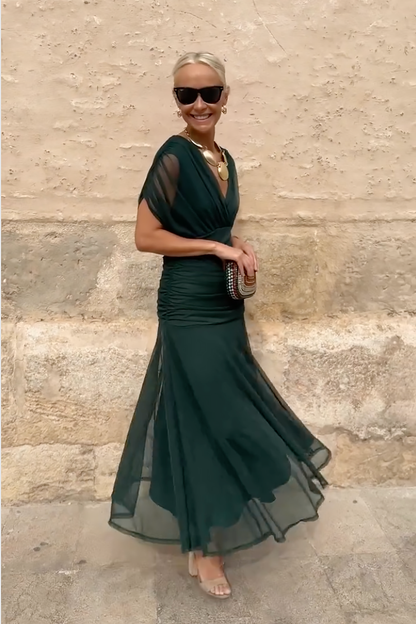 Elegant V-Neck Fantasy Maxi Dress Chic for Women | Liora