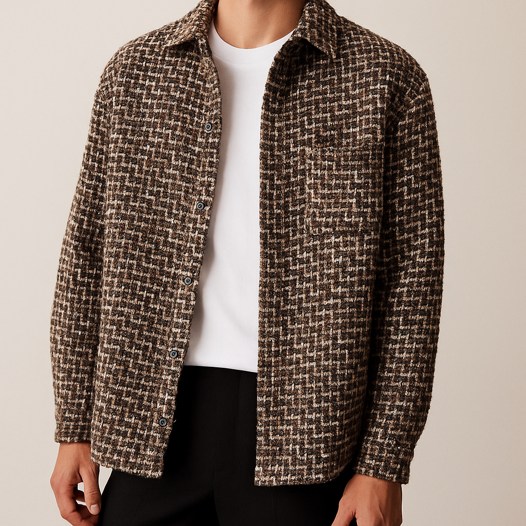 Houndstooth button shacket for men | Arden