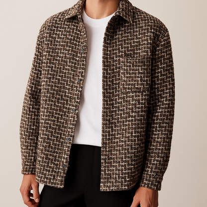 Houndstooth button shacket for men | Arden