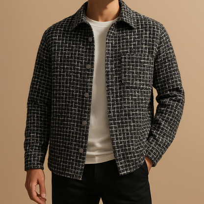 Houndstooth button shacket for men | Arden