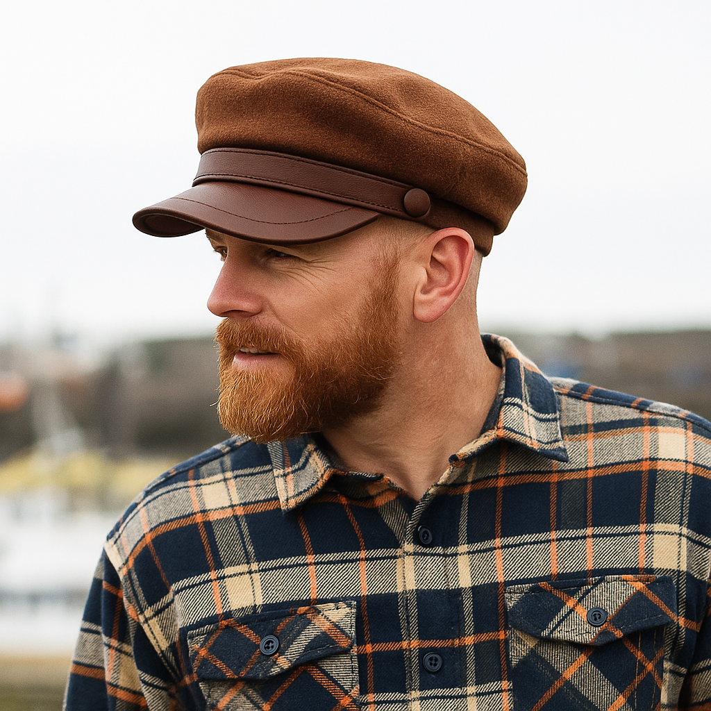 Felt fisherman cap with leather brim for men | Riviera -2