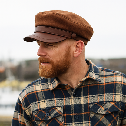 Felt fisherman cap with leather brim for men | Riviera -2
