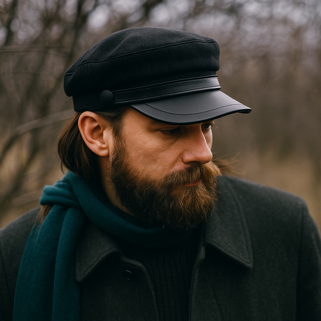 Felt fisherman cap with leather brim for men | Riviera -1