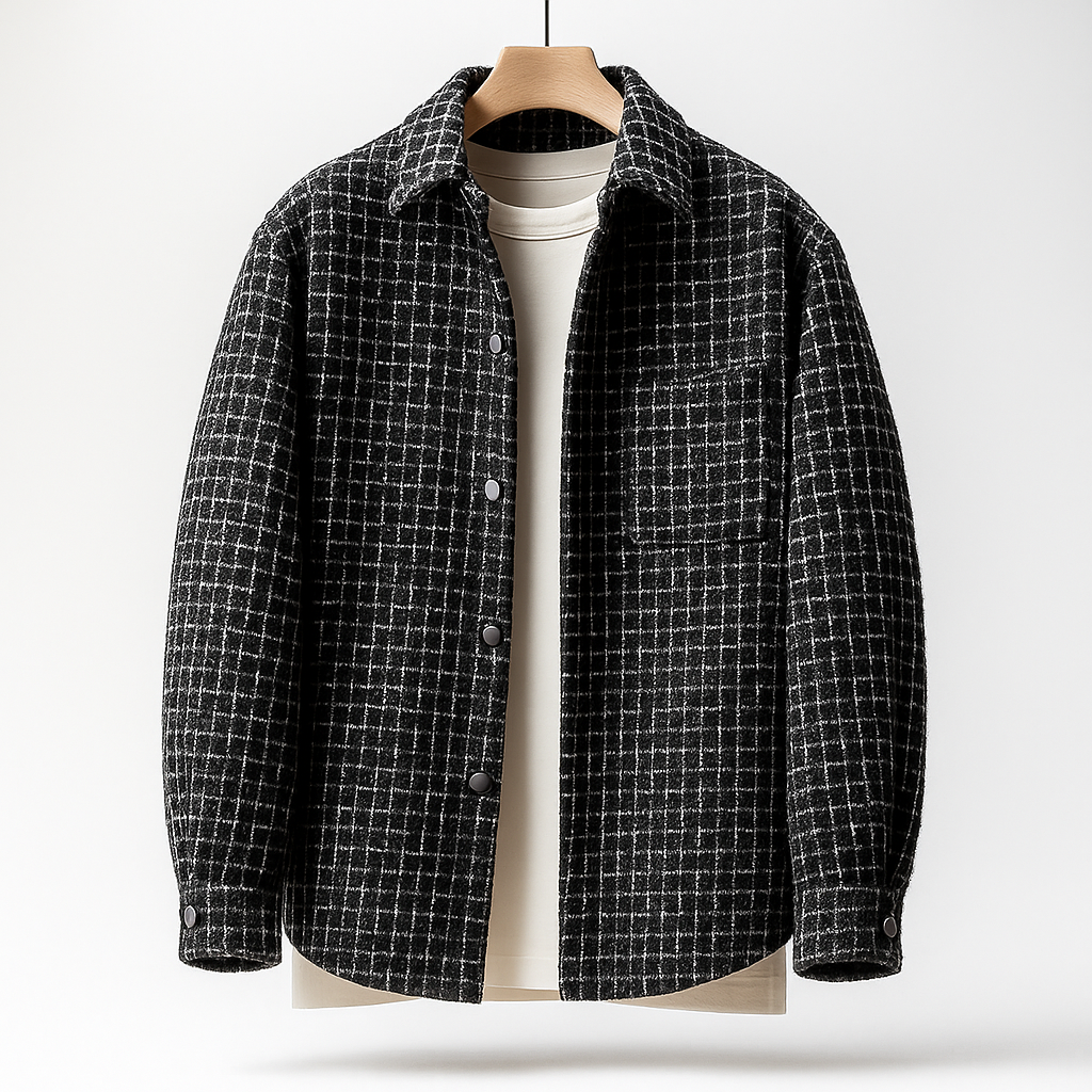 Houndstooth button shacket for men | Arden