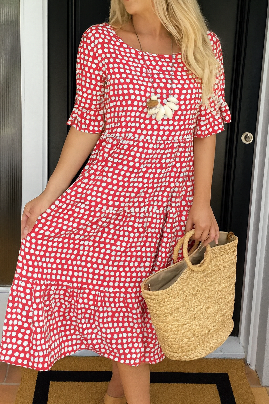 Elegant short-sleeve sable midi dress for women | Iris -9
