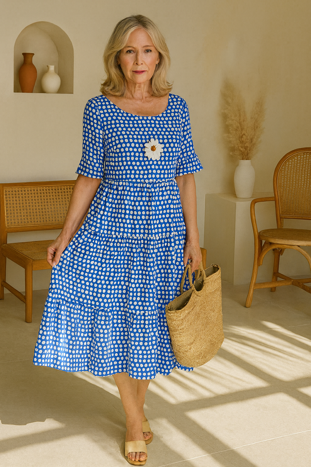 Elegant short-sleeve sable midi dress for women | Iris -8