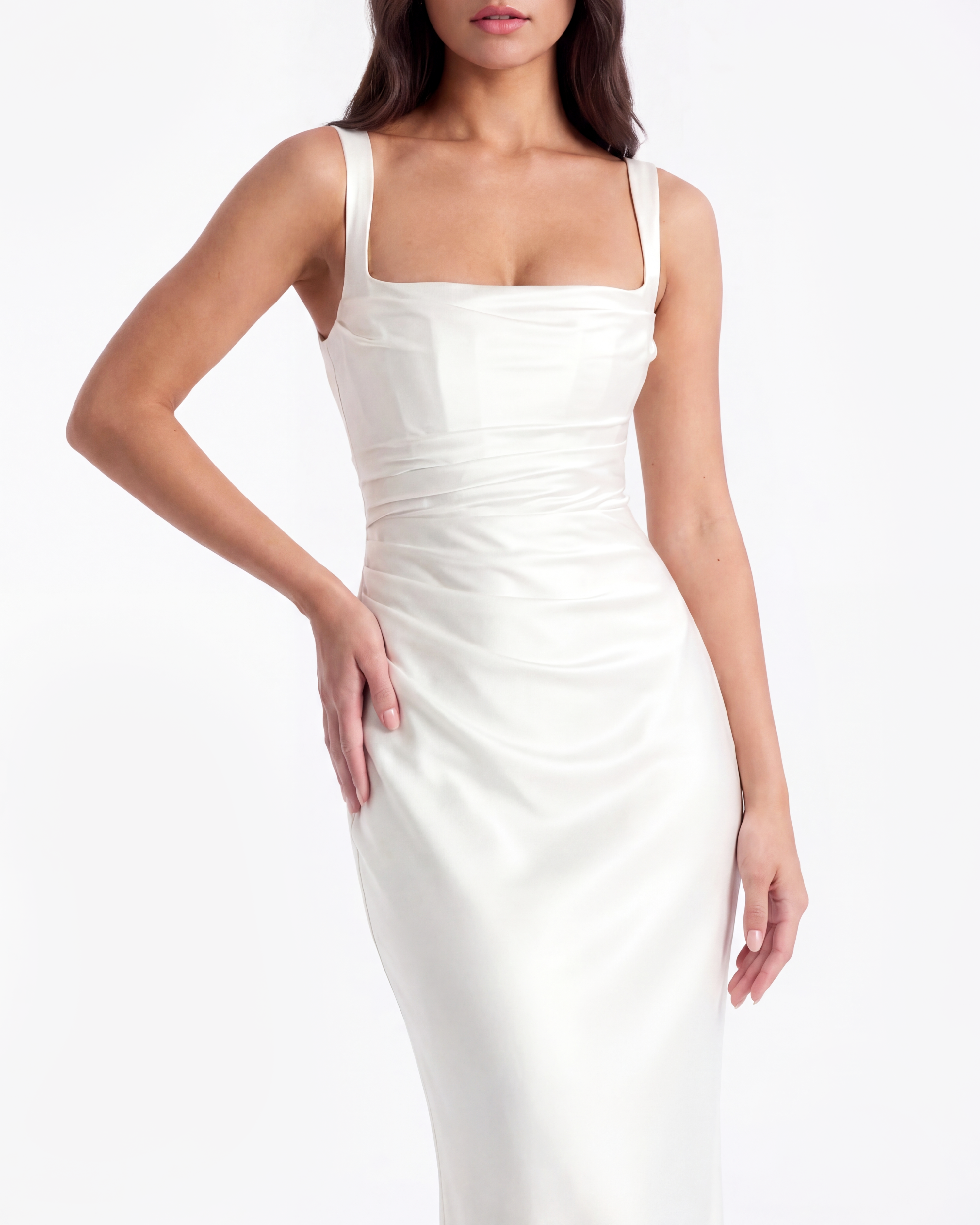 Satin corset lace-up maxi dress for women | Adrienne
