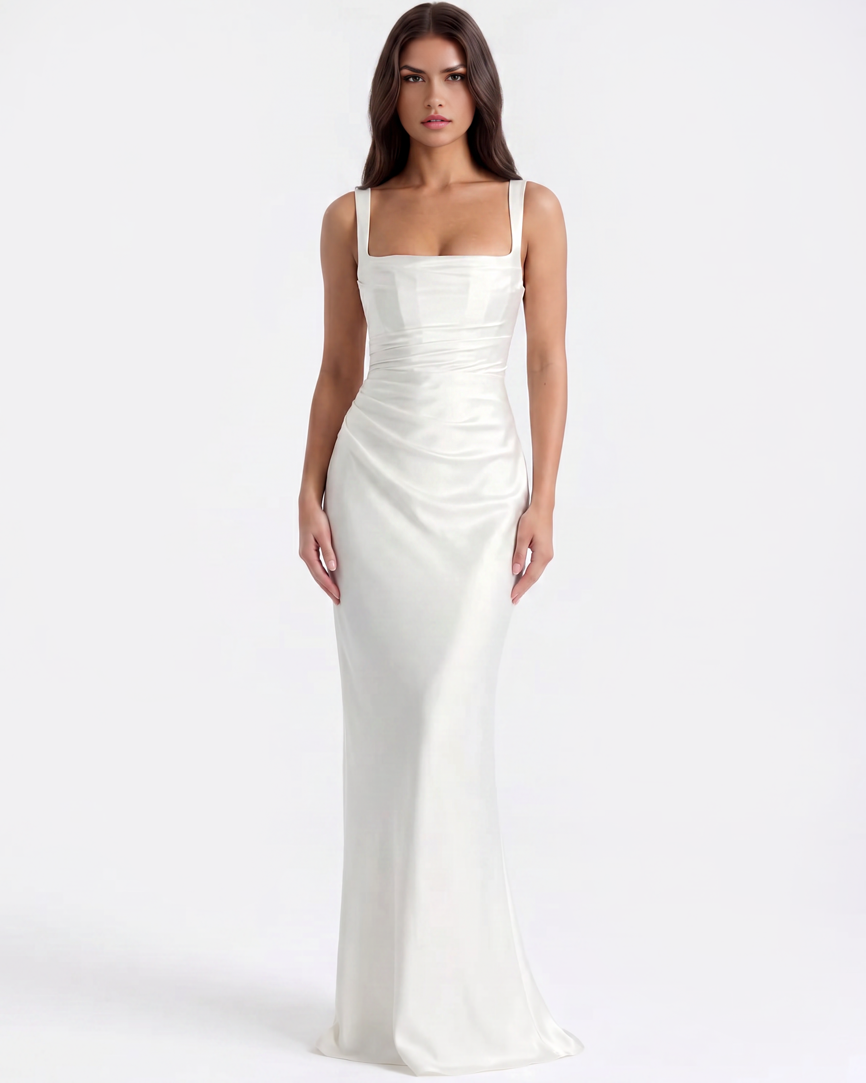 Satin corset lace-up maxi dress for women | Adrienne