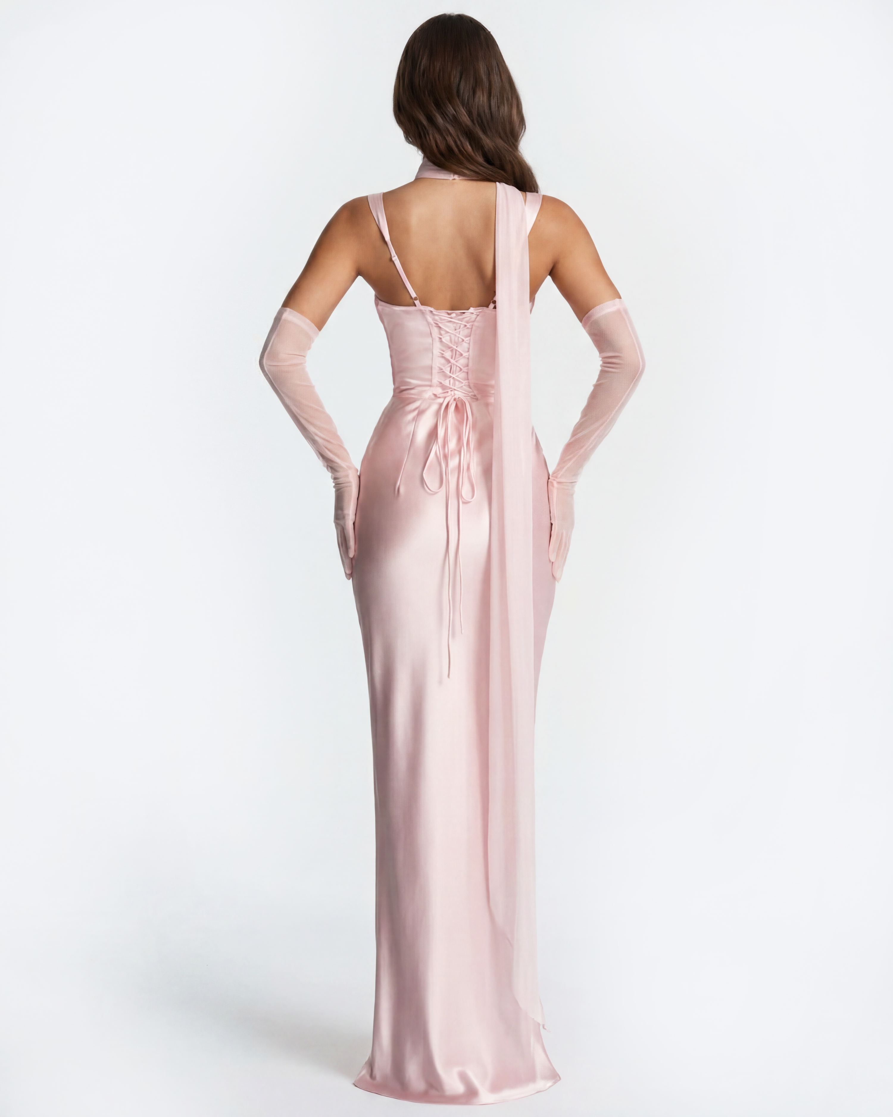 Satin corset lace-up maxi dress for women | Adrienne