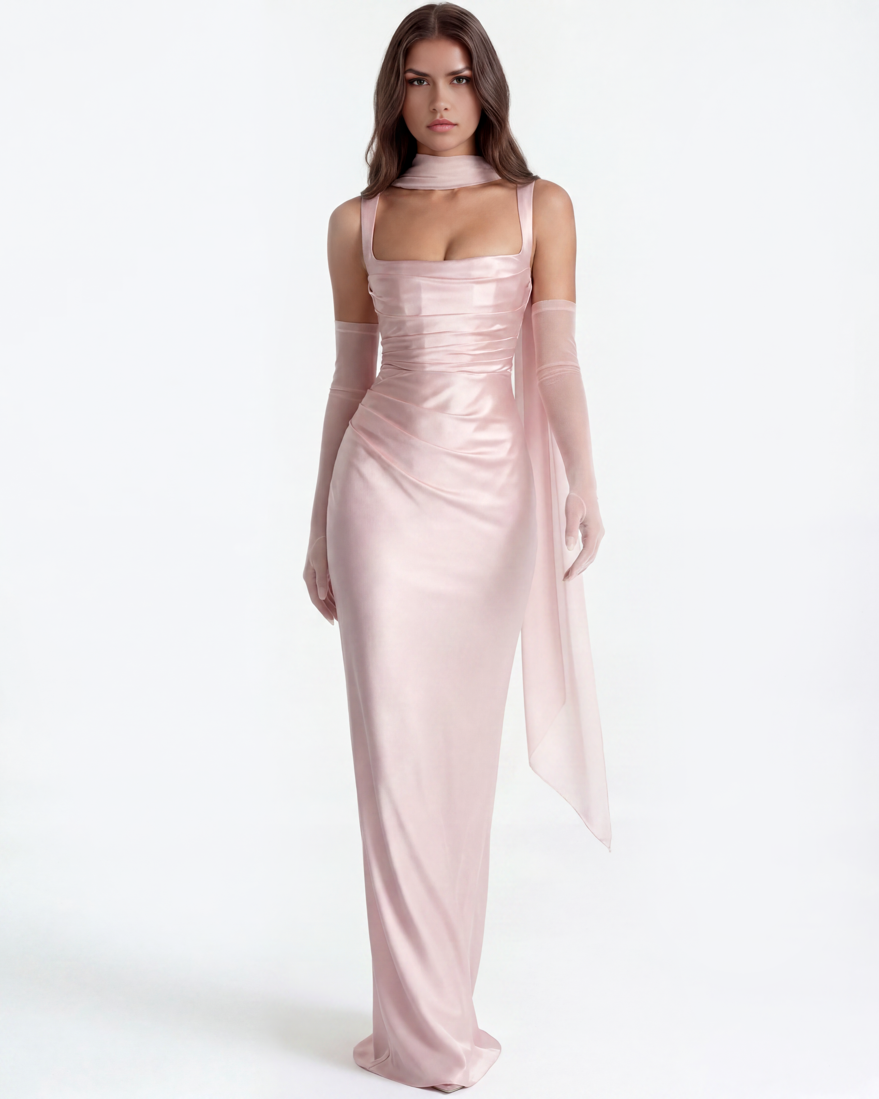 Satin corset lace-up maxi dress for women | Adrienne