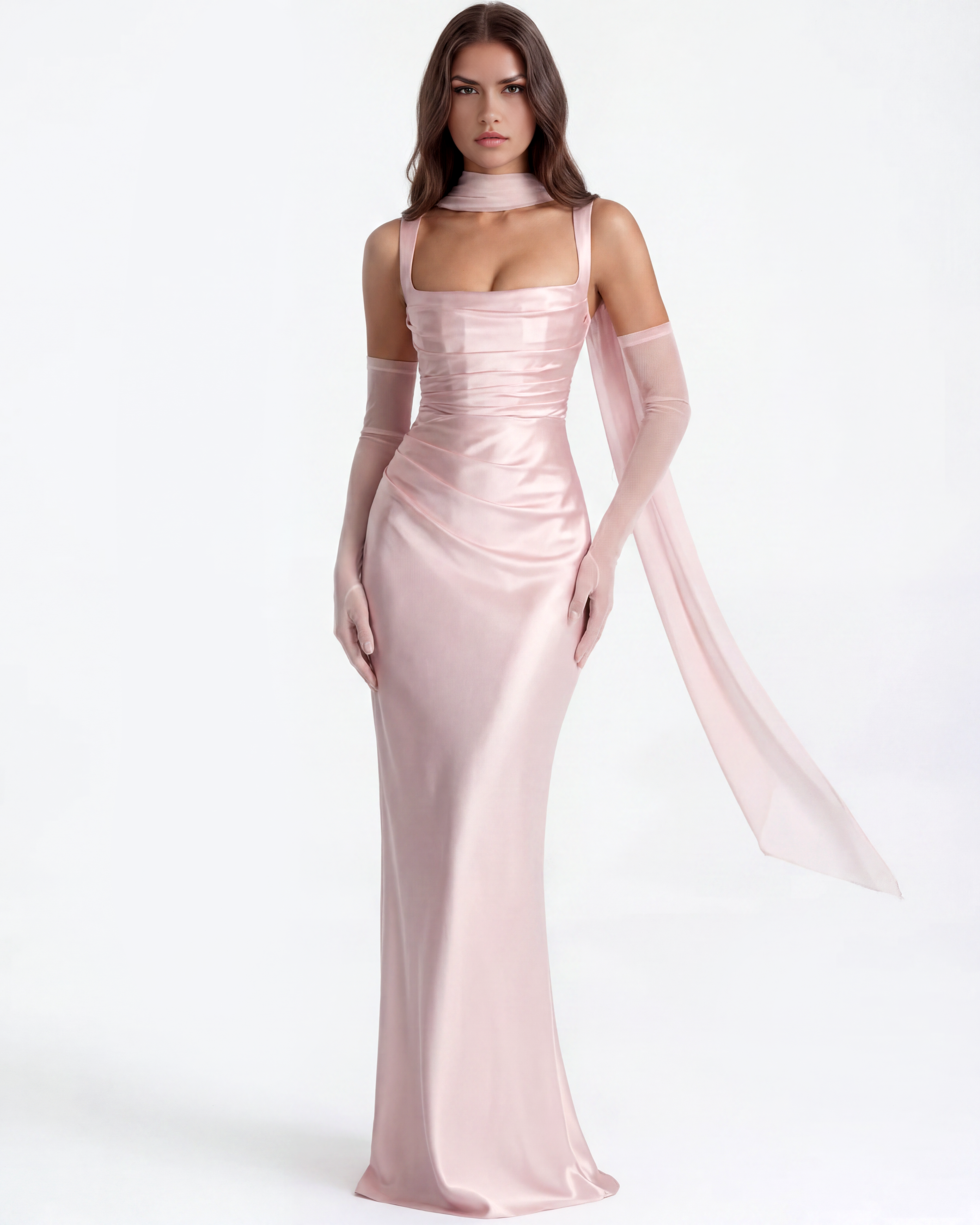 Satin corset lace-up maxi dress for women | Adrienne