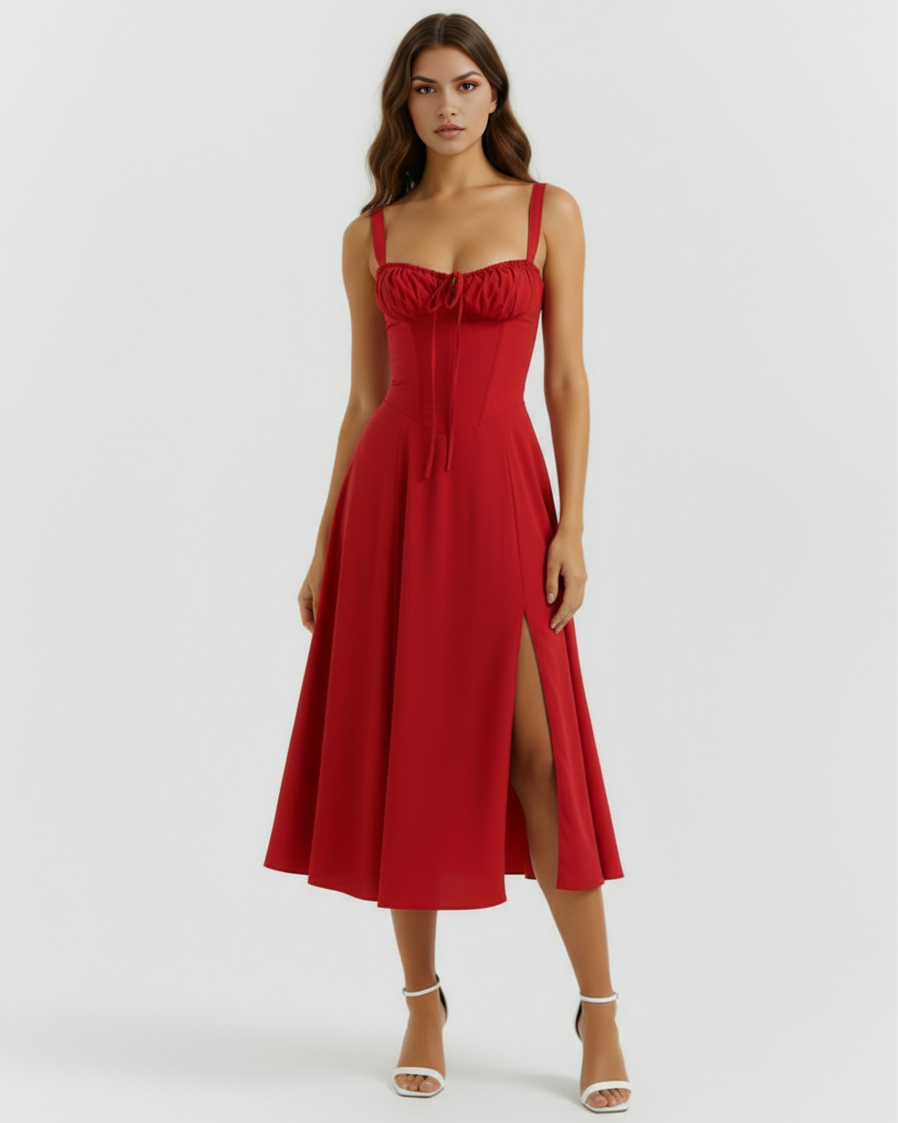 Corseted midi dress for women | Aurora