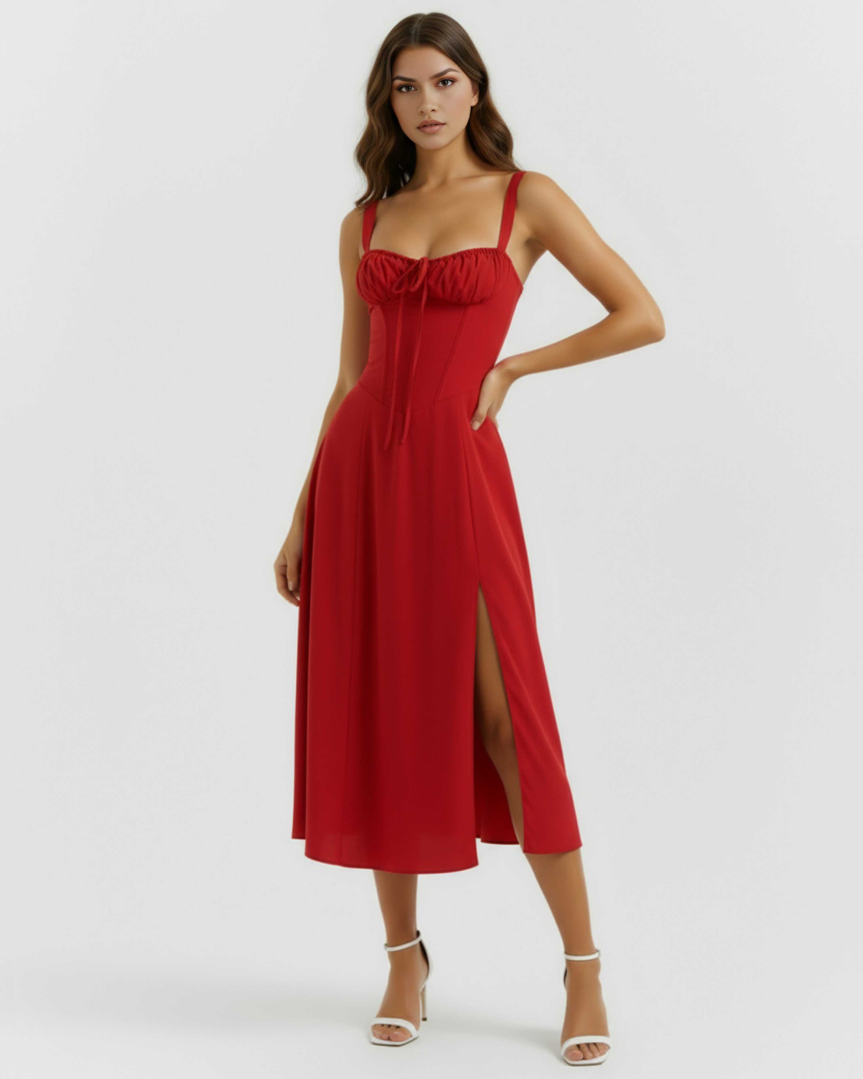 Corseted midi dress for women | Aurora
