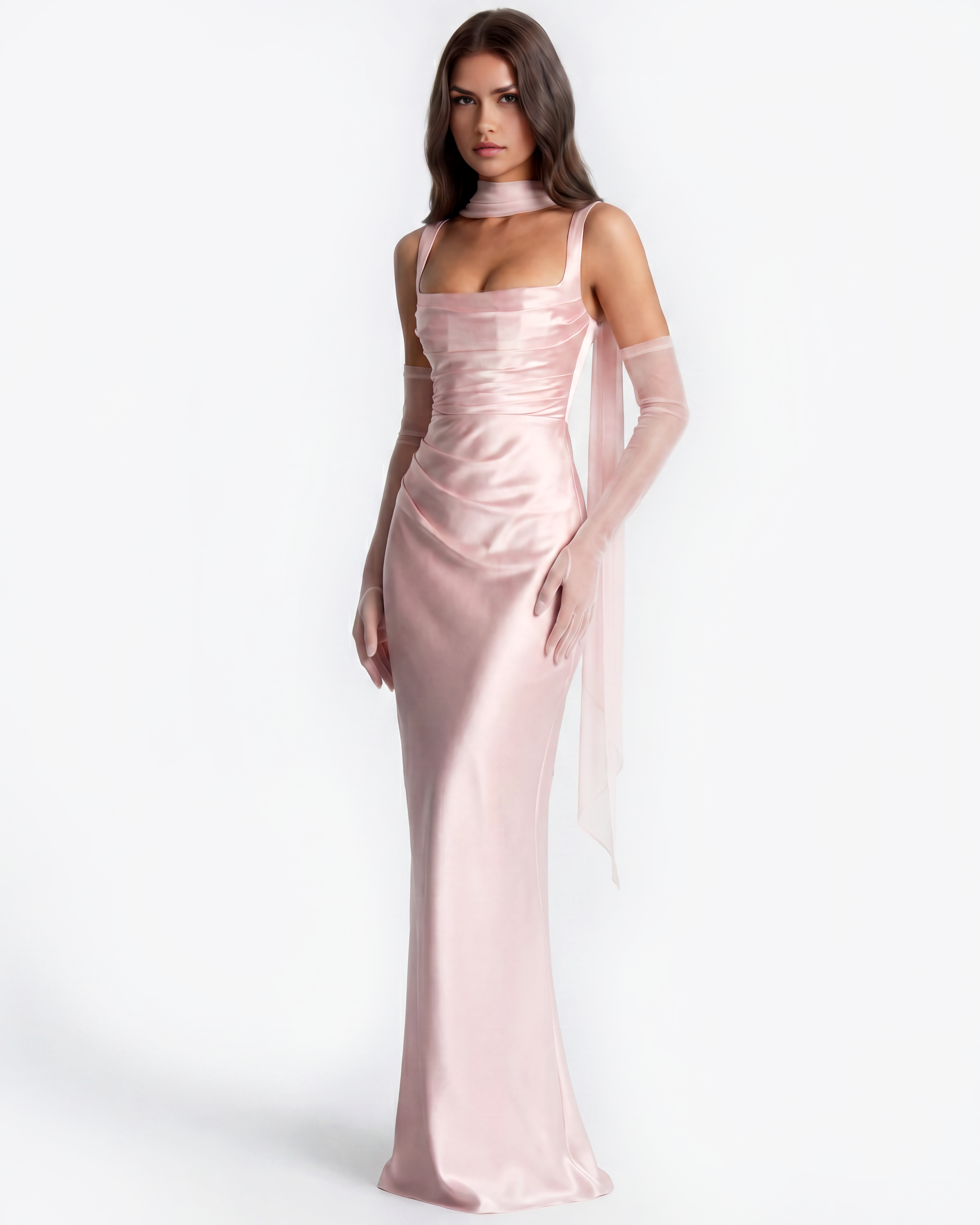 Satin corset lace-up maxi dress for women | Adrienne