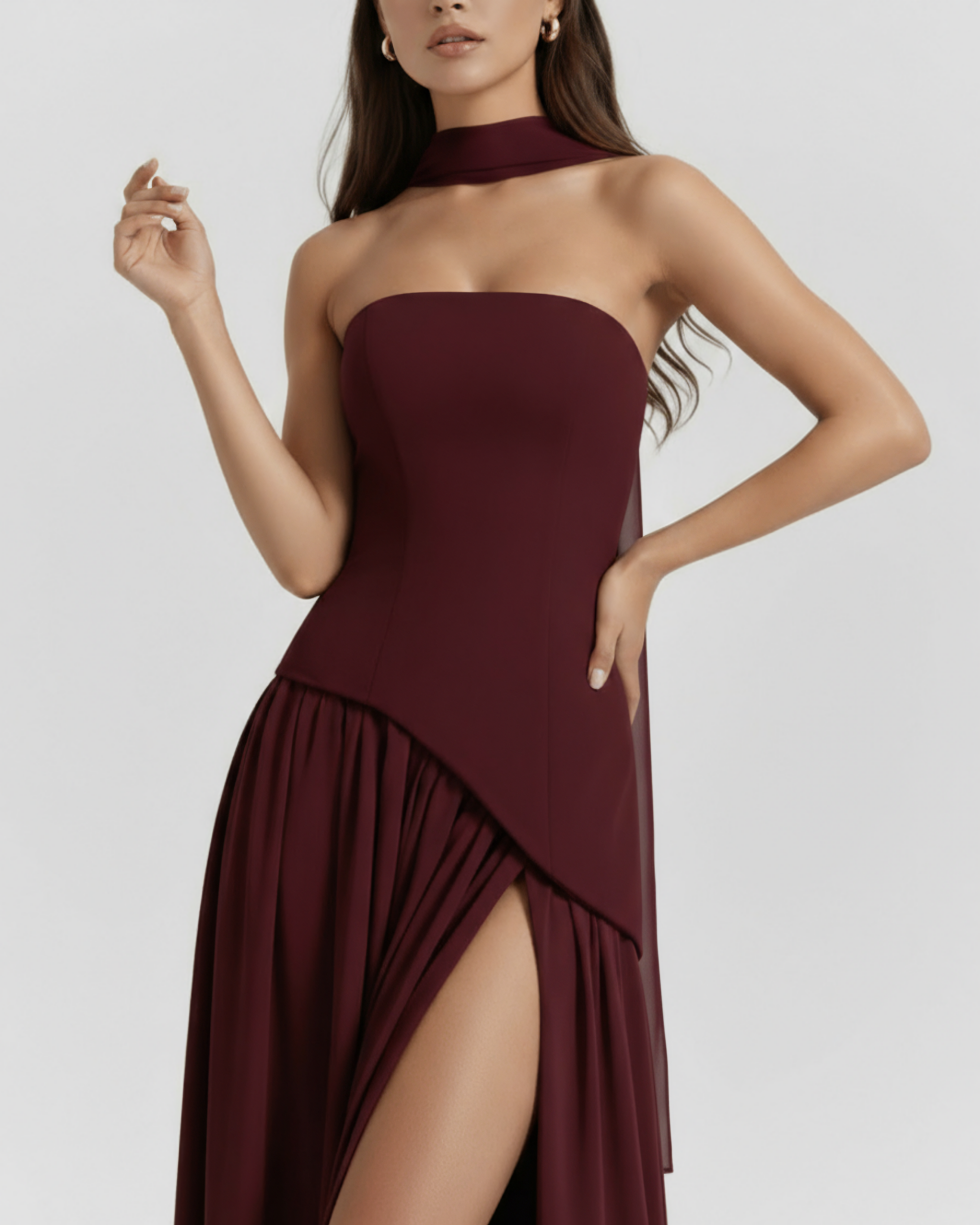 Structured bodice crepe maxi dress for women | Serena