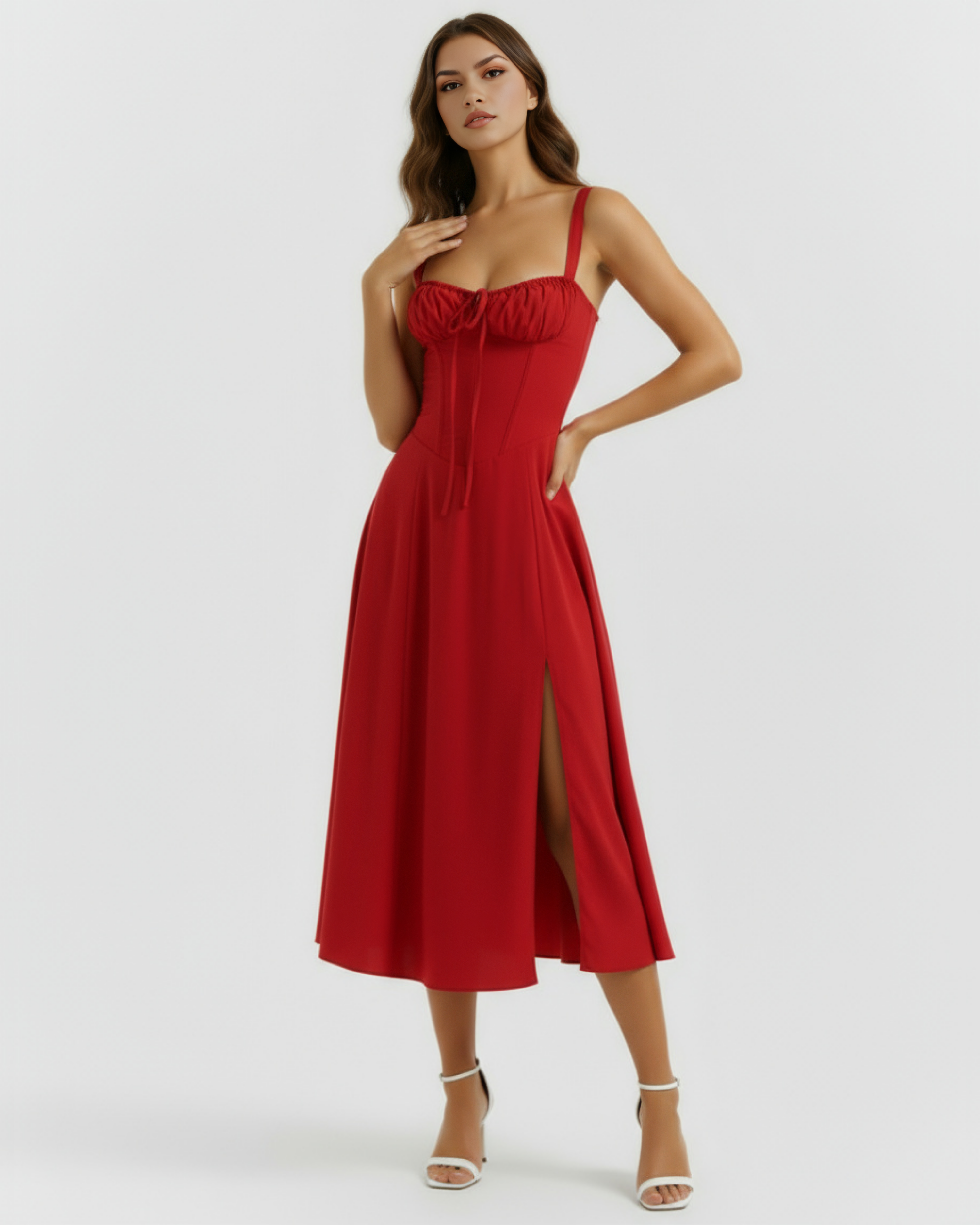 Corseted midi dress for women | Aurora