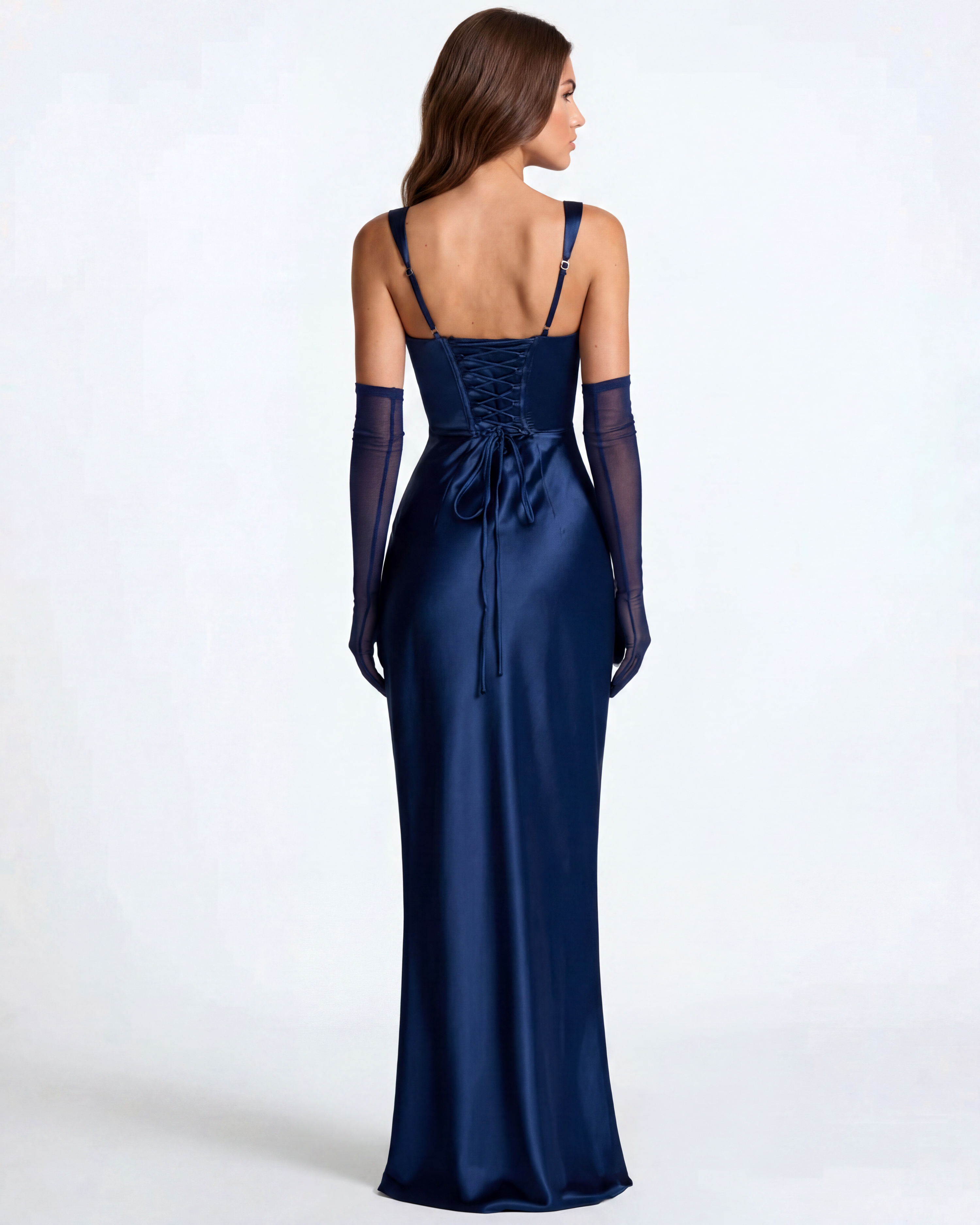 Satin corset lace-up maxi dress for women | Adrienne