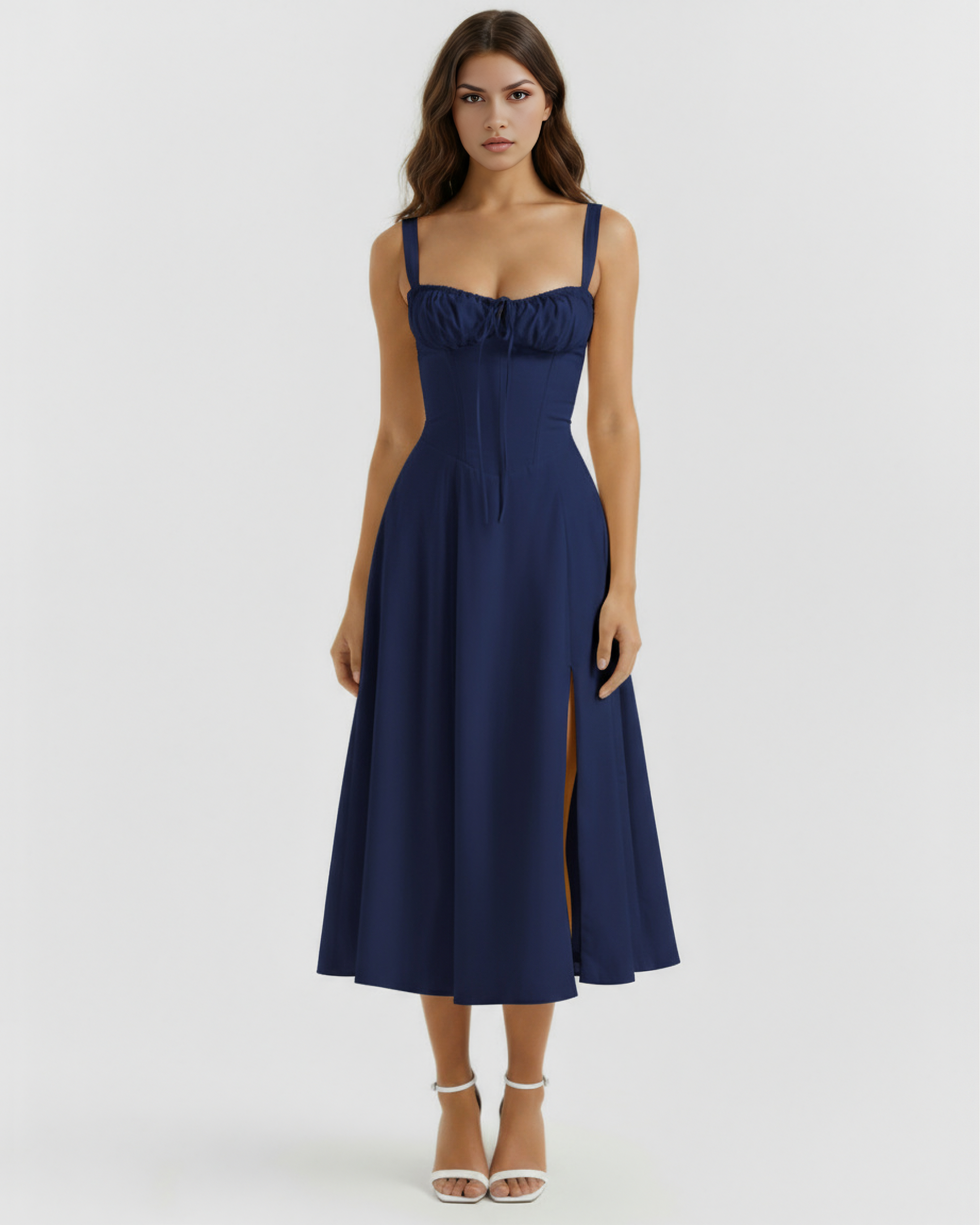 Corseted midi dress for women | Aurora