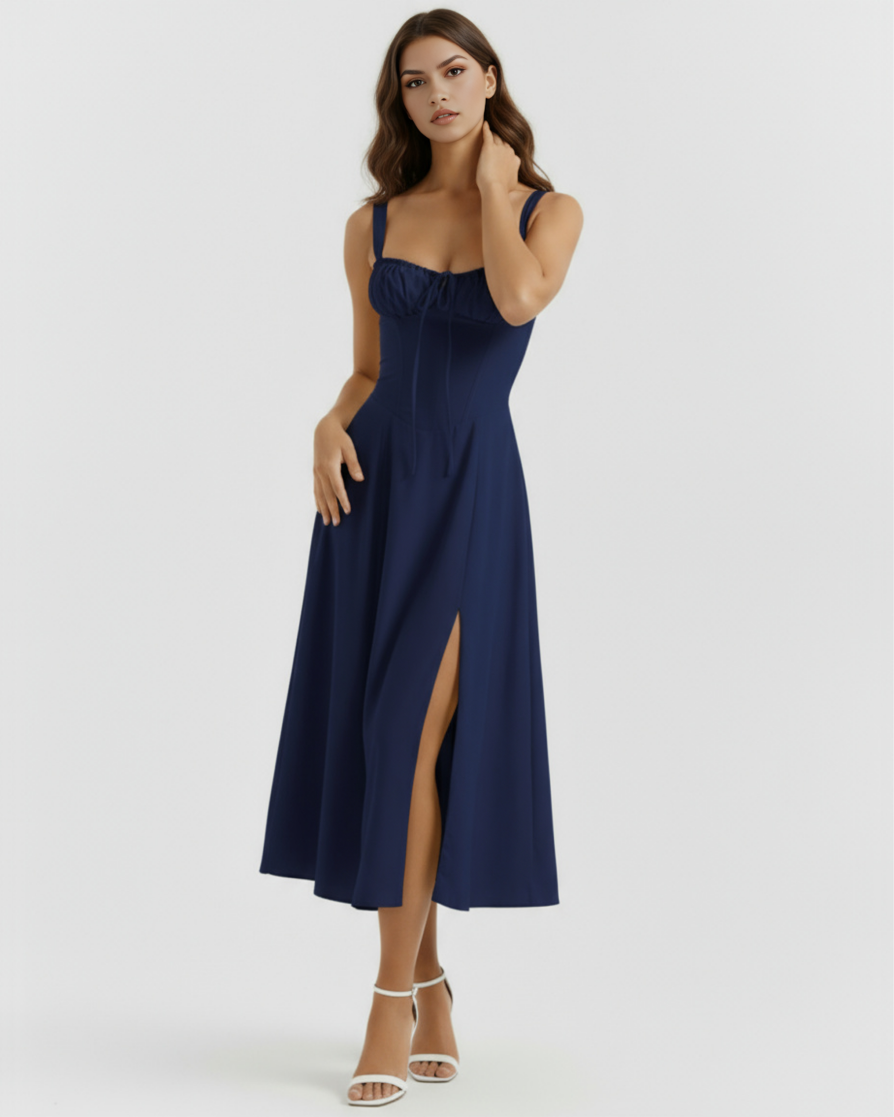 Corseted midi dress for women | Aurora