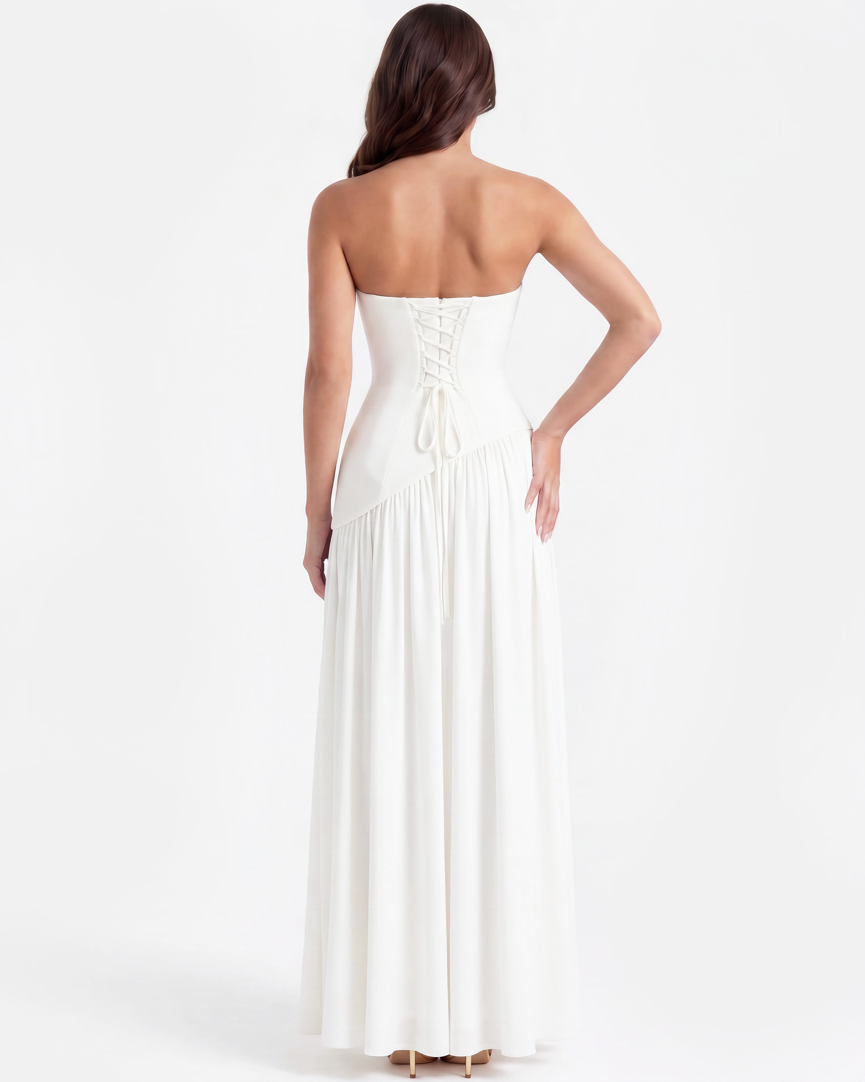 Structured bodice crepe maxi dress for women | Serena