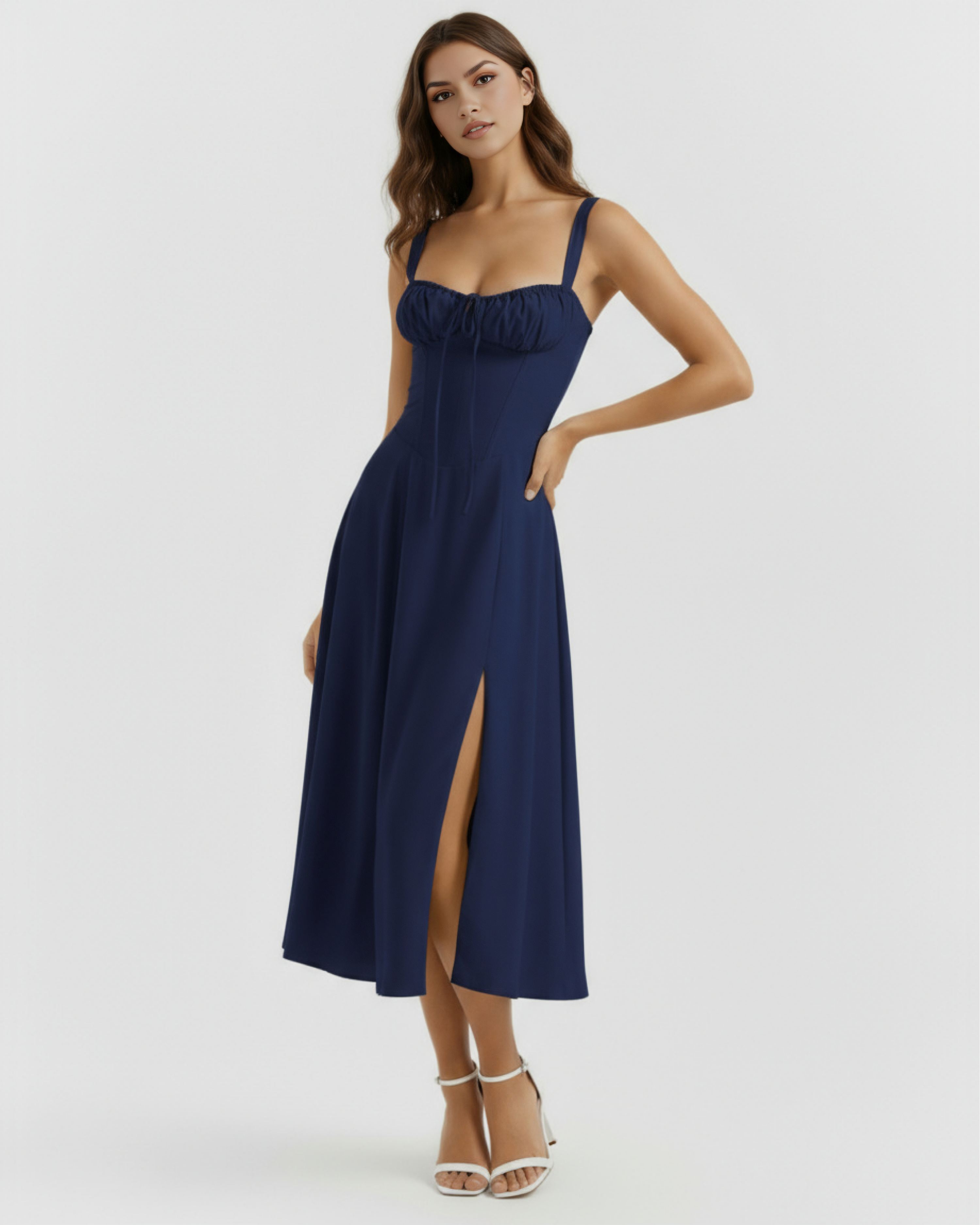 Corseted midi dress for women | Aurora