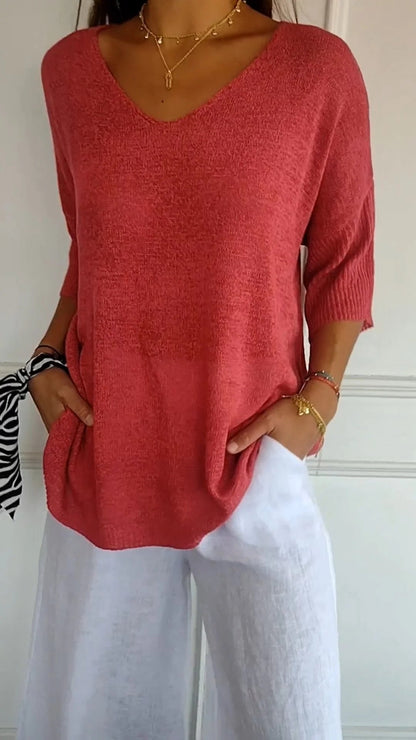 Casual V-neck everyday relaxed top for women | Lauren -2
