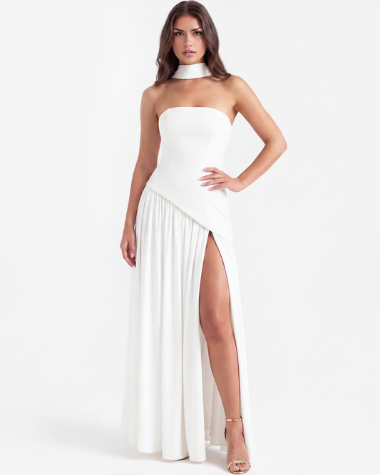 Structured bodice crepe maxi dress for women | Serena