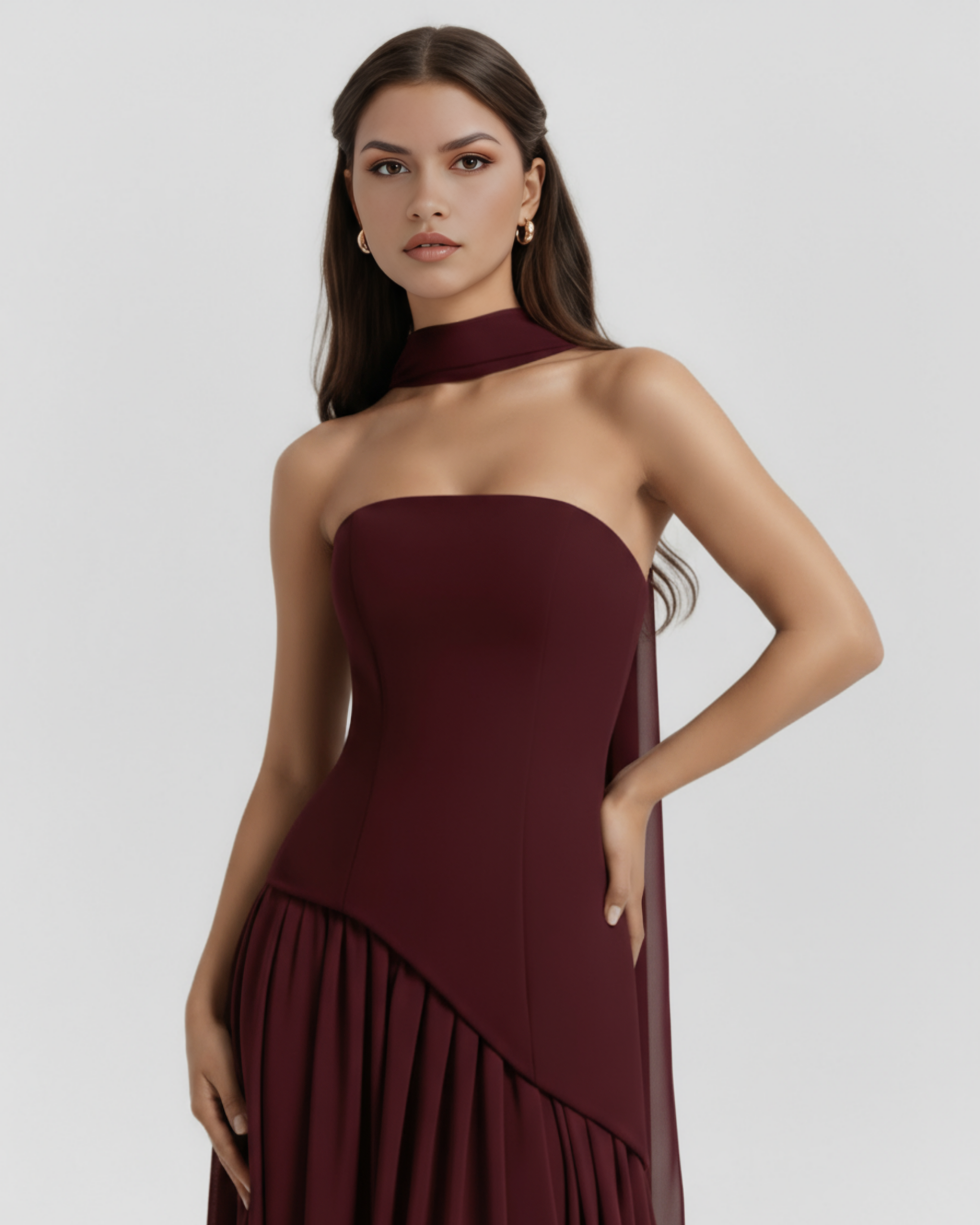 Structured bodice crepe maxi dress for women | Serena