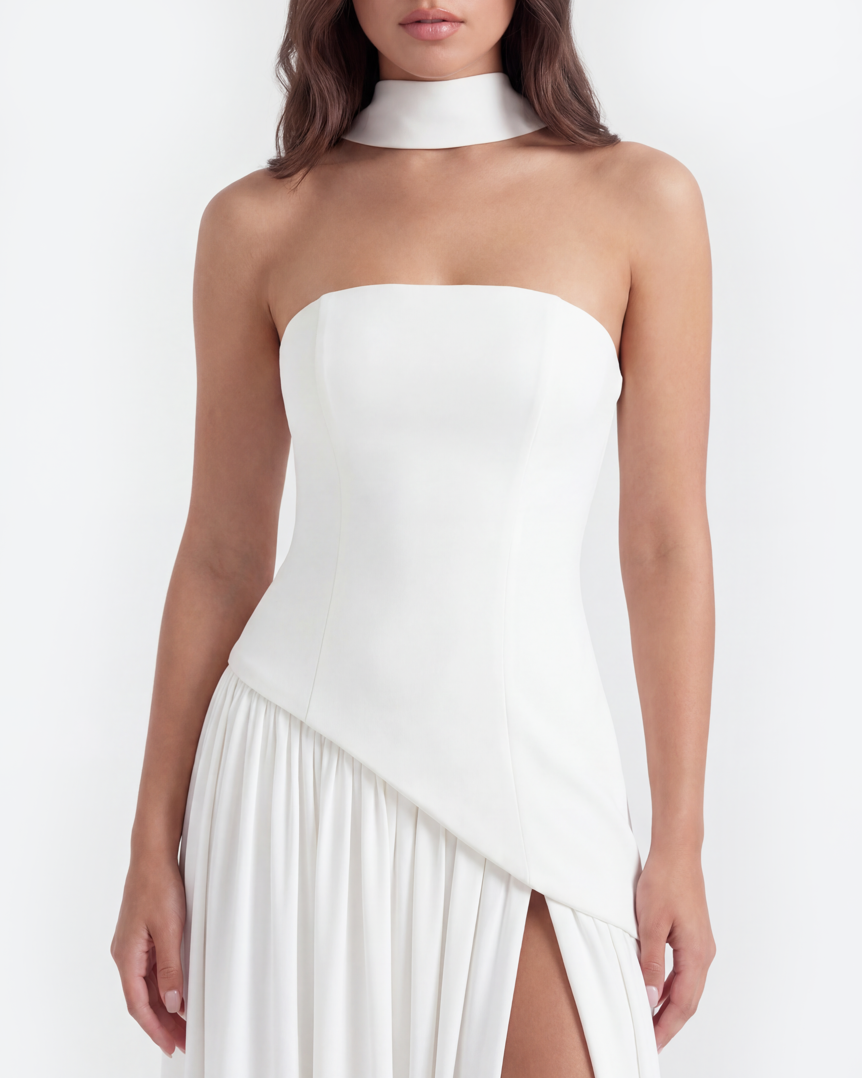 Structured bodice crepe maxi dress for women | Serena